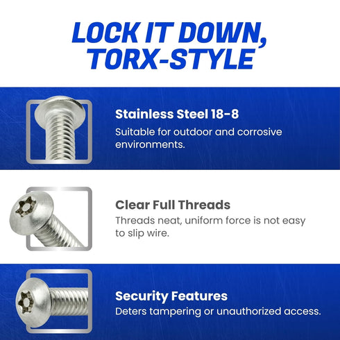 Torx Security Machine Screws, 3/8-16 x 1-1/2" (5-Pack) Stainless Steel, Tamper-Resistant Button Head