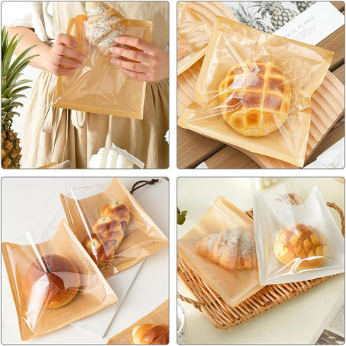 100pcs 21x25cm Packaging VALICLUD Kraft Paper Bread Bags with Oil-resistant Coating Bakery Pouches for Sandwiches