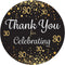 Black and Gold 30th Birthday Thank You Stickers - 1.75 in - 40 Labels