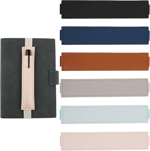 Simarro 6pcs Adjustable Elastic Band Pen Holder: Detachable PU Leather Sleeve Pouch for Notebooks & Planners