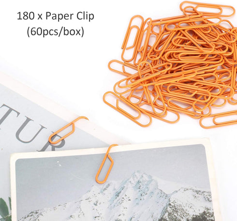 Paper Clips 180pcs, Orange 2.9x0.8cm, Cute Paper Clips Bookmarks for Office School Paper Files Organizing