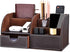 KINGFOM PU Leather Desk Organizer, Pen Pencil Holder Caddy Storage Box with Drawer, 6 Compartments (Brown)