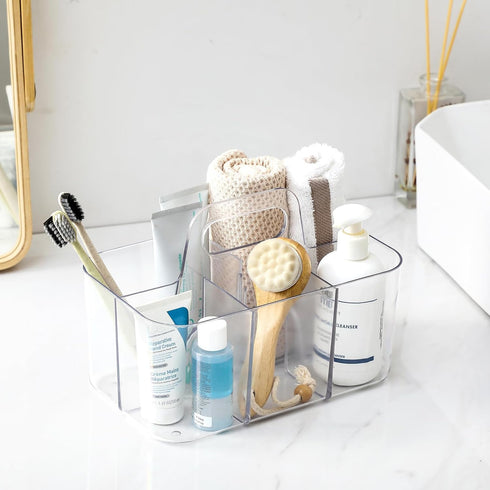 Multiuse Caddy Organizer with Handle, Portable Divided Plastic Tote Bin - Art Craft, Stationary Pen Marker Crayons
