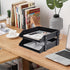 Leather Desk Organizer, 2-Tier Stackable Letter Tray Holder for Document, Stationery, Magazines, Black