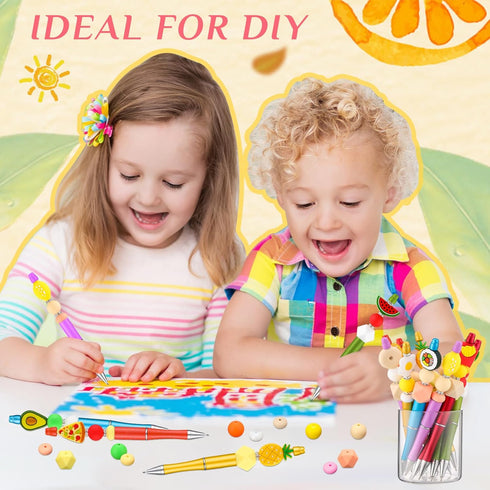 Ctosree 12 Pcs Beadable Pens Kit, Silicone Focal Beads for DIY Cute Animals Bead Pens for School Supplies