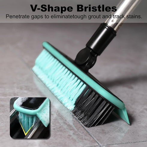 RarefRoom Grout Cleaner Brush with Long Handle, V-Shaped Floor Scrub Brush Swivel Grout Brush Stiff Bristle Floor Grout