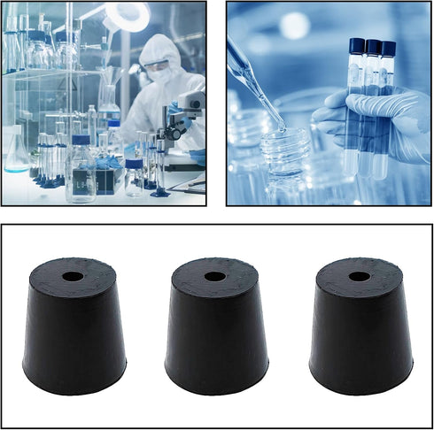 PENCK 6pcs Rubber Stopper with Hole 20mm to 26mm, Tapered Plug for Test Tubes, Black Bungs for Lab Home Use