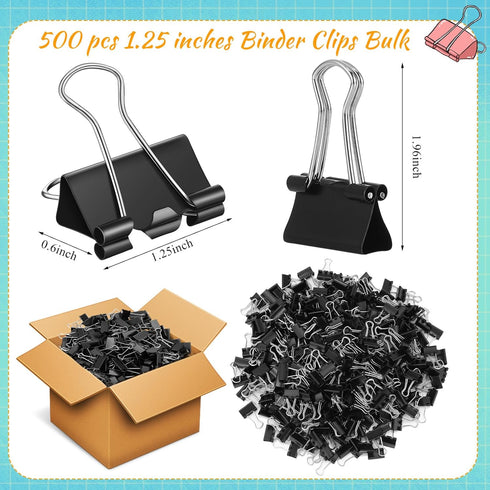 Jetec 500 Pieces Medium Binder Clips, Metal Paper Clips for Office Supplies (1.25 Inch, Black)