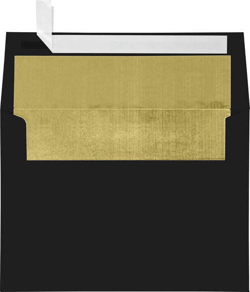 LUXPaper A7 Foil Lined Invitation Envelopes | 5 1/4" x 7 1/4" | Black w/Gold LUX Lining | 80lb. Text | 50 Qty