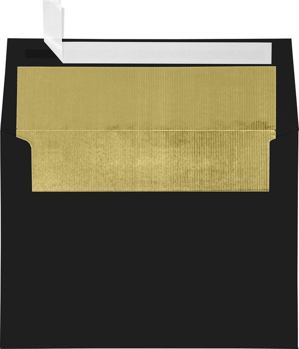 LUXPaper A7 Foil Lined Invitation Envelopes | 5 1/4" x 7 1/4" | Black w/Gold LUX Lining | 80lb. Text | 50 Qty