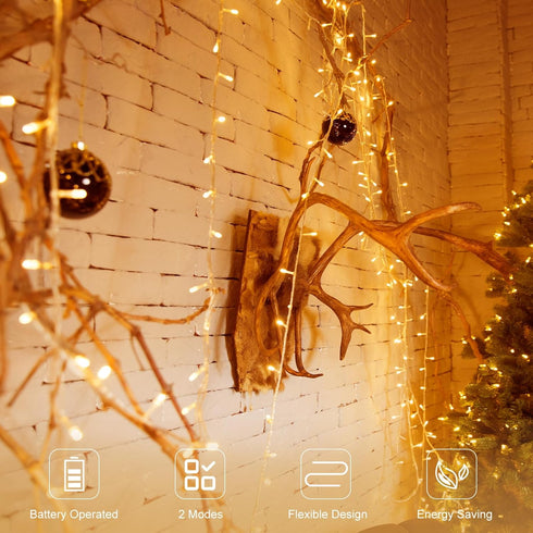 2 Pack 26Ft 80 echosari Battery Operated String Lights, Total LED Fairy String Lights Clear Wire, Waterproof Fairy