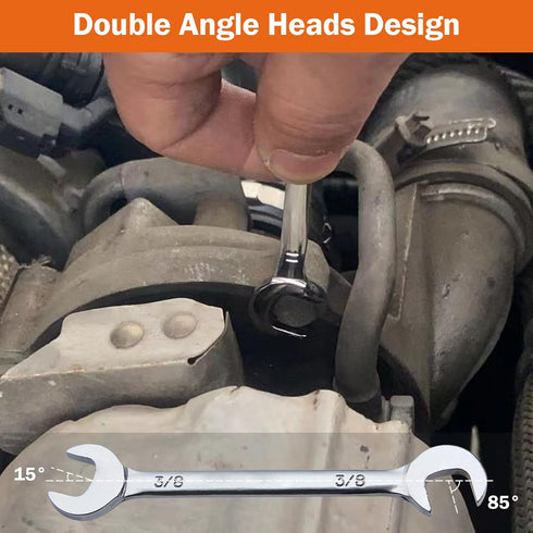 Mini Double Open End Wrench Set, 20 Pcs Metric and SAE 4-11mm & 5/32" to 7/16" Super Thin Spanner with Storage Pouches