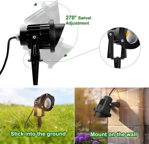 3000K White,12W 120V IP65 2Pack Romwish Outdoor Spotlight Warm LED Spot Lights Outdoor for Yard Garden Tree, Plug