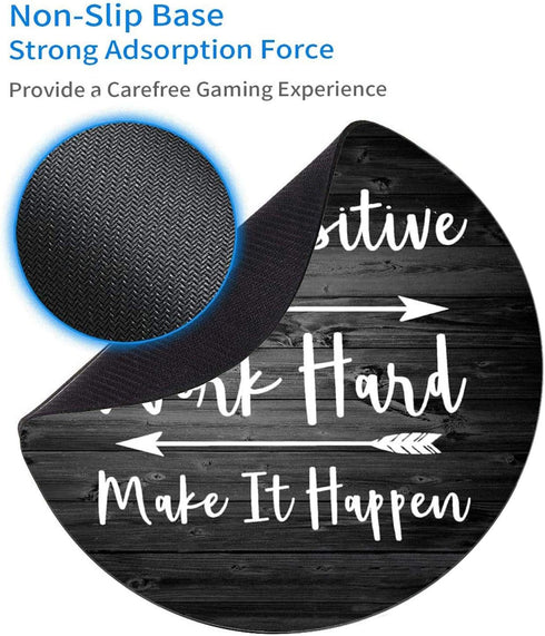 Round Mouse Pad and Coaster Set, Rustic Black Old Wood Art Mousepad with Inspirational Quotes - Non-Slip Rubber Base