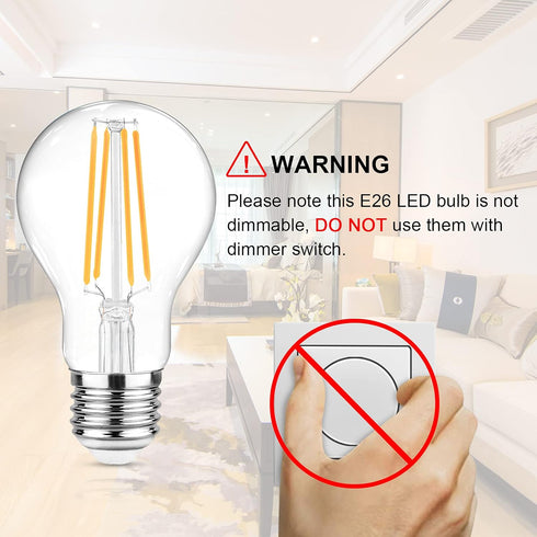 60 E26 Bulbs, 2700K, Non-Dimmable, A19 Bulb 80 Pack 12 Ascher Watt Equivalent, LED Filament Light Warm White Classic