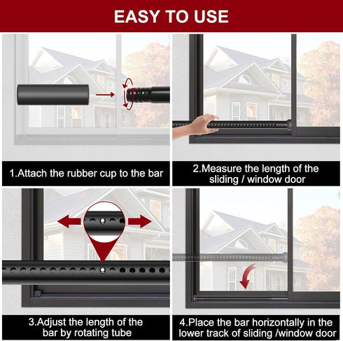 20-50inch Stopper,Black,1Pack AceMining Sliding Door Security Bar,Heavy Duty Sliding Patio Door Lock Bar, Adjustable