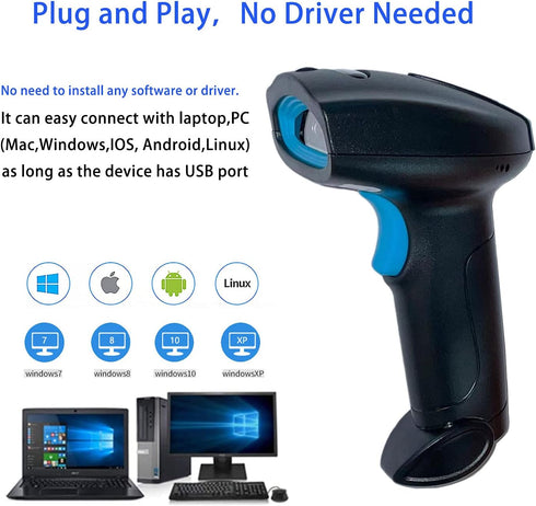Rabitpos 1D 2D QR Code Scanner, Handheld Barcode Scanner Wireless Support Screen Scanning, Automatic Sensing Reader