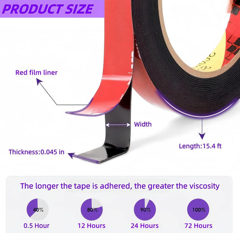 Gasenvan 1/4 15.4 Double Sided Tape Heavy Duty, Mounting Adhesive Tape in x ft, Waterproof Adhesive Strip Tape