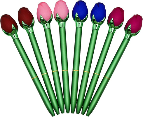 Maydahui 24PCS Colorful Rose Flower Ballpoint Pens Novelty Floral Retractable Metal Pens 4 Colors Black Ink for Office