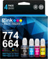 E-Z Ink Compatible Ink Bottle Replacement for Epson 774 664 T774 T664 High Yield 4 Pack (Black, Cyan, Magenta, Yellow)