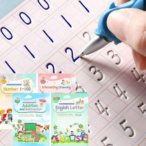 Magic Ink Reusable Copybooks for Kids, Handwriting Workbooks with Template Design Aid (4)
