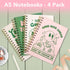 Pink Green Aesthetic Hardcover Notebooks, A5 size 5.8 x 8.3 inch, 4 Pack, Cute Spiral Journal for School, Retro