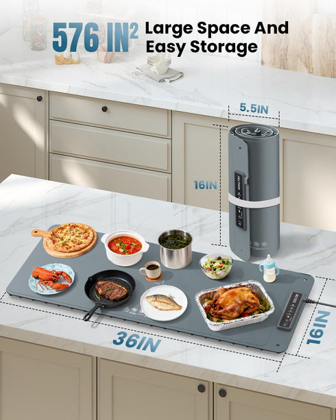 Zeltri 36''X16'' 4 5 Food Warmer Mat Plug and Play-Extra Large Rapid Full Surface Heating, Level Temp, Hour Timer