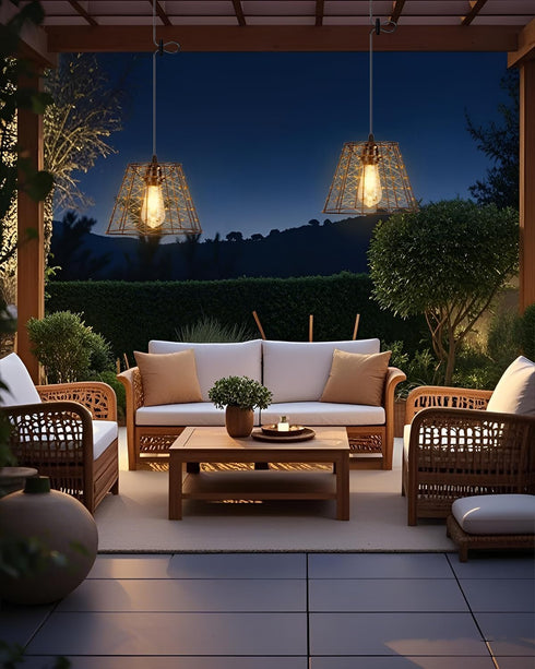 IP44 Battery Operated Chandelier with Remote, Waterproof Outdoor Pendant Light, No Wiring Needed Gazebo Lights