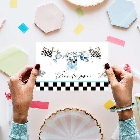 50 Pack 4 6 Inch Whaline Race Car Baby Shower Thank You Cards Greeting Card with Envelopes Stickers Blue Racing Theme