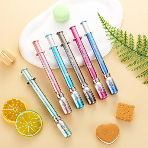 Exasinine Syringe Pens, Luminous Gel Pen Light, Beautiful Ballpoint Pens for School and Office Party Supplies, 6 Pcs