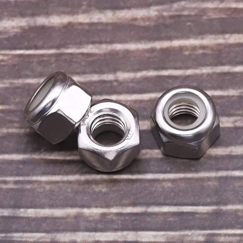 1/4-20 Nylon Insert Hex Lock Nuts, Stainless Locknuts, 304 Stainless Steel, 50 Pack with Bright Finish
