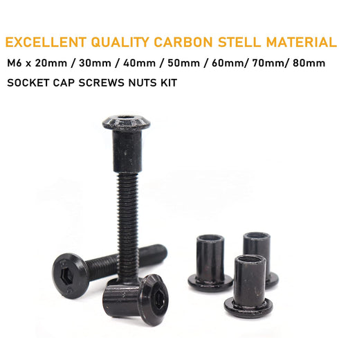 binifiMux 100pcs M6 Countsunk Kit,M6x20mm/30mm/40mm/50mm/60mm/70mm/80mm Black Hex Drive Socket Cap Bolts Dowel Joint