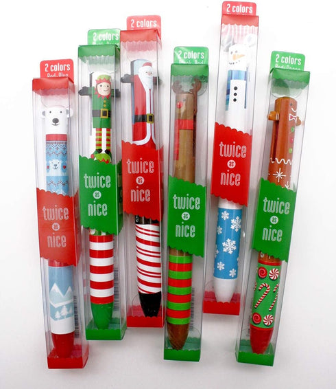 Twice as Nice 2 Color Click Pens - Happy Holiday - Set of 6