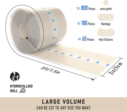 ECCO PURE (2in 5ft) Hydrocolloid Roll Cut-to-Size Protective Skin Tape, Gentle & Waterproof, Ayurvedic-Inspired Skin