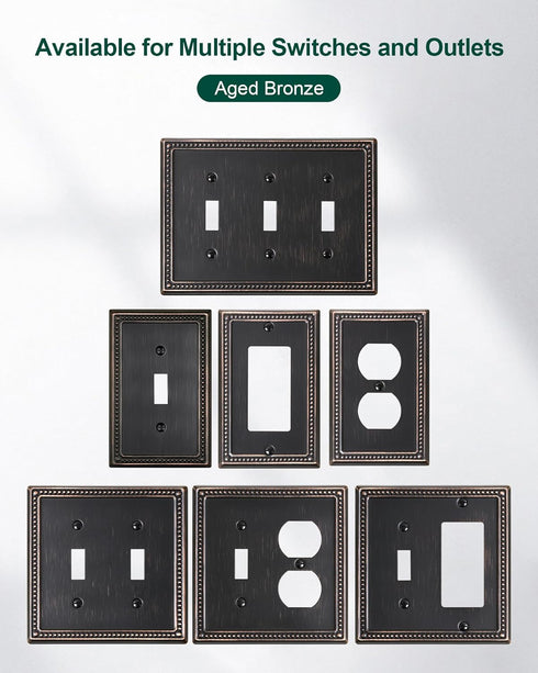 4-Pack Decorator Outlet Cover Plate, Decorative Switch Plates, Aged Bronze Metal Wall Plates for Electrical Outlets
