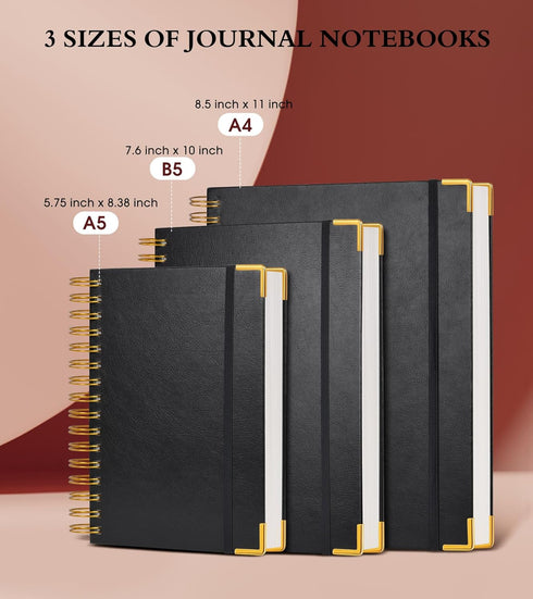 Spiral Notebook Journal, 7.6” x 10”, 300 Pages B5 Large College Ruled Leather Notebooks for Writing