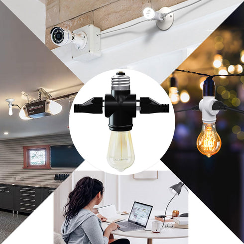 2 Pack Light Socket to Plug Adapter, Convert E26 Light Socket to 3-Prong Outlet Adapter and Light Bulb Socket (Black)