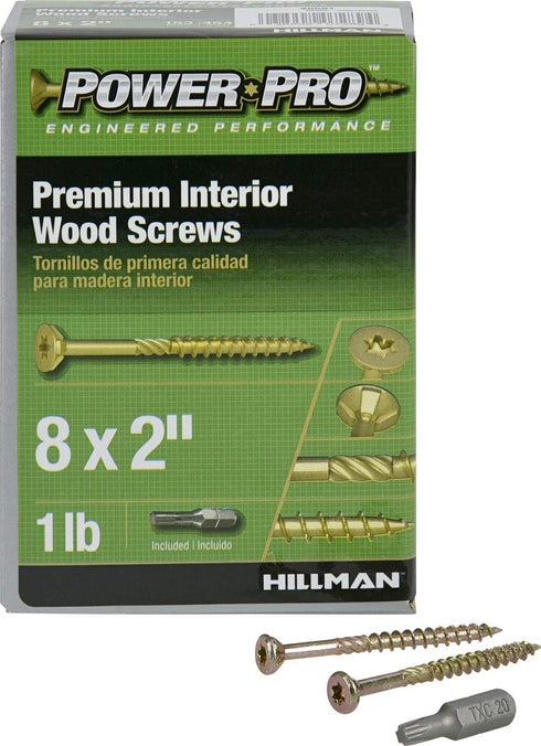Power Pro 48581 #8 x 2 Wood Screws - Premium Star Drive Indoor Cabinet Screws, 1lb Box