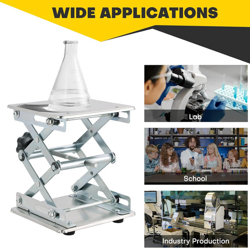 6" x 6" Stainless Steel Lab Jack Scissor Stand Platform, Expandable Lift Height Range 2.9"/75mm to 10"/260mm