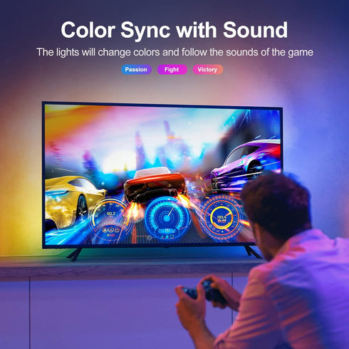 TK99SW Lights,16.4ft 45-75 Inch LED TV Smart RGB Strip for TVs, Music Sync Bluetooth App & Remote Control, USB-Powered