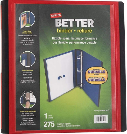 STAPLES 18370 Binders, Red Color