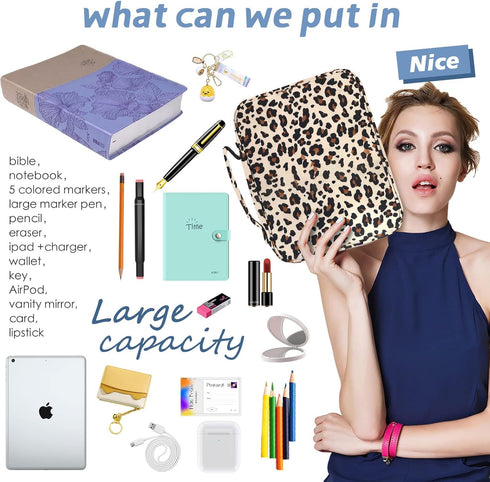 HAWGON Bible Cover for Women, Bible Case for Men, Multi-Functional Stationery Organizer, Large Pencil Case, Beige Base