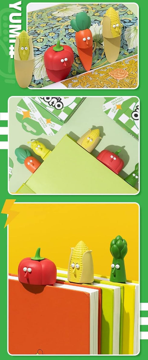 RMISODO 6 3D Set, Pieces Funny Vegetable Bookmarks for Kids, Students, Readers, PVC Material Bookmark Creative Cartoon