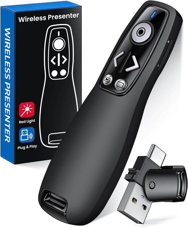 ELISWEEN Presentation Clicker Wireless Presenter Remote for PowerPoint, Powerpoint Clicker with Volume Control