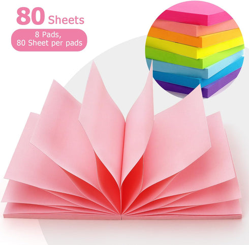 Pop Up Sticky Notes, 3x3 Self-Stick Notes, 8 Bright Multi Colors, 8 Pads, 80 Sheets/Pad