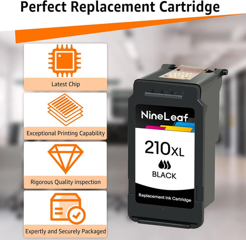 NineLeaf 210XL Black Ink Cartridge Compatible for Canon PG-210XL (401 Pages, Ink Level Indicator, 1 Pack)