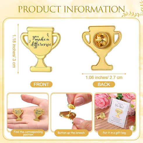 Juinte 40 Sets Employee Appreciation Gifts Bulk Trophy Pins with Thank You Cards Organza Bags Inspirational