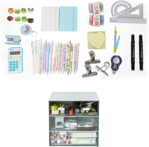 LETURE Desk Organizer with 4 Drawers - Clear Plastic Storage Box for Office Supplies, Gel Pens, Pencils