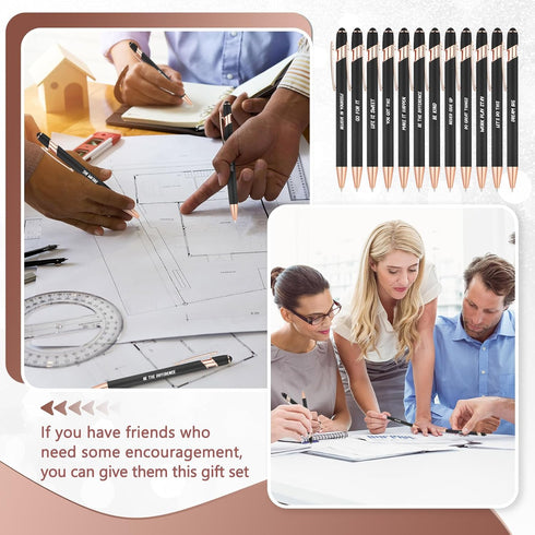 Yeaqee 24 Pcs Inspirational Ballpoint Pens - Motivational Black Ink Retractable Quotes Pen with Stylus Tip for Writing