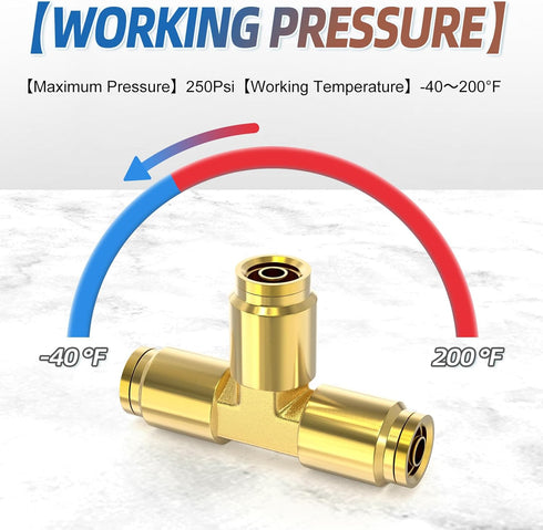 TAILONZ PNEUMATIC 1/4" Tube OD DOT Tee Out Pipe Air Fittings, Straight Brass Push Type for Air Brake Systems (Pack of 2)